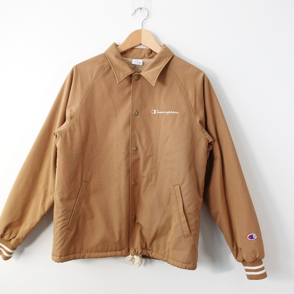 Vintage 90s Champion Sherpa Coach Jacket Tan Blokecore Streetwear Boho Small Y2K